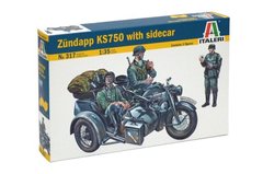 1/35 Мотоцикл Zundapp KS750 з коляскою + 3 фігури (Italeri 317), збірна модель