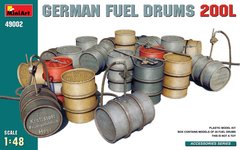 1/48 Немецкие топливные бочки на 200 литров, сборные пластиковые, 20 штук (Miniart 49002 German Fuel Drums 200L)