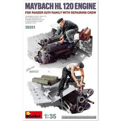 1/35 Немецкие механики с двигателем MAYBACH HL 120 (Pz.Kpfw.III и Pz.Kpfw.IV) + ящик с инструментами (Miniart 35331), сборные пластиковые
