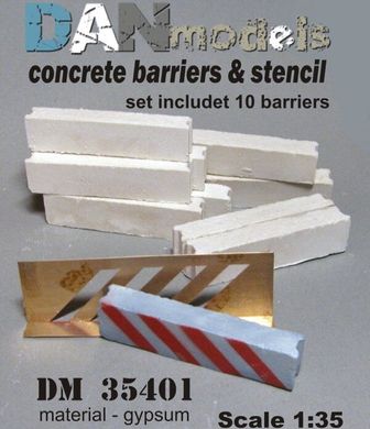 1/35 Бетонні барикади, 10 штук + трафарет для фарбування, гіпсові нефарбовані (DANmodels DM35401)