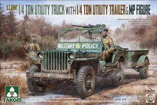 1/35 Автомобиль Willys Jeep с прицепом и фигуркой водителя (Takom 2126) сборная модель