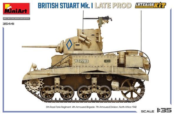 1/35 Британський легкий танк Stuart Mk.I пізнього виробництва, з повним інтер'єром (MiniArt 35441), збірна модель