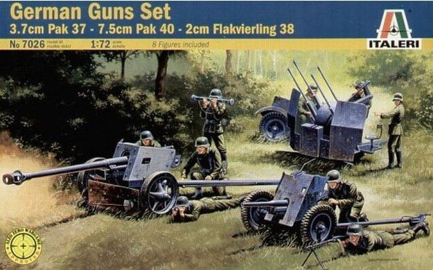 1/72 Германские пушки: 3.7cm Pak 37 + 7.5cm Pak 40 + 2cm Flak 38 (Italeri 7026)