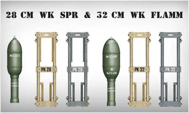 1/35 Комплект германских ракет 28cm WK Spr и 32cm WK Flamm, 24 штуки (MiniArt 35316), сборные пластиковые