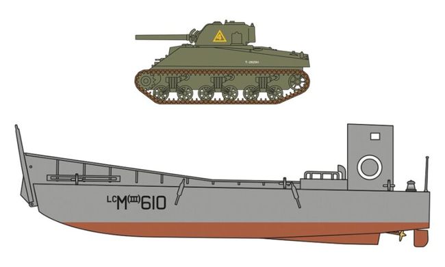1/76 Десантное судно LCM Mk.III + танк Sherman (Airfix 03301) ДВЕ сборные модели