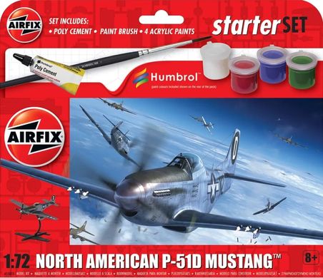 1/72 Винищувач P-51D Mustang, серія Starter Set з фарбами та клеєм (Airfix A55013), збірна модель