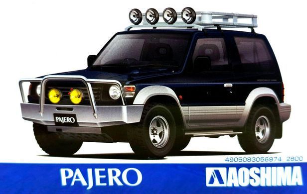 1/24 Автомобиль Mitsubishi V24WG Pajero Metal Top Wide XR-II '91, в комплекте кастомные детали и колеса (Aoshima 056974), сборная модель