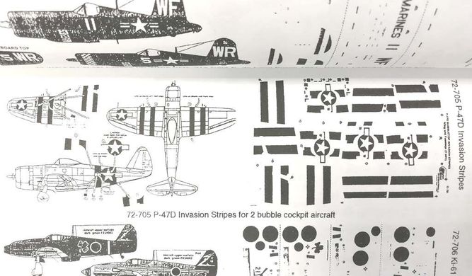 1/72 Декаль для P-47D Thunderbolt: D-Day полосы вторжения на 2 самолета (Micro Scale Decals 72-705)