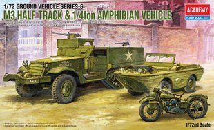 1/72 Транспортер M3 + 1/4-т джип-амфібія Ford GPA + мотоцикл Harley-Davidson WLA (Academy 13408), ТРИ збірні моделі