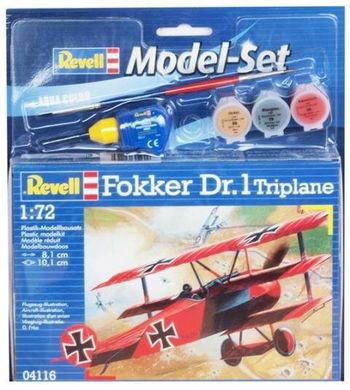 1/72 Fokker DR.1 Triplane + клей + краска + кисточка (Revell 64116)