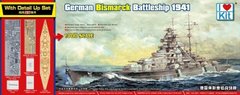 1/700 Линкор Bismarck образца 1941 года с дополнениями: деревянная палуба, металлические стволы пушек, фототравление (I Love Kit 65701), сборная модель