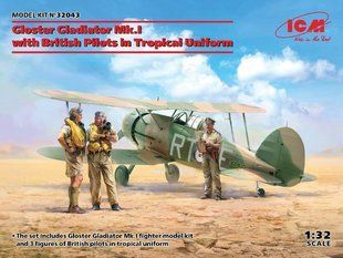 1/32 Gloster Gladiator Mk.I с фигурами британских пилотов в тропической униформе (ICM 32043), сборная модель