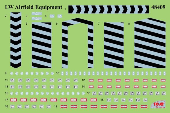 1/48 Аэродромное оборудование Люфтваффе, сборные пластиковые аксессуары (ICM 48409 Luftwaffe Airfield Equipment)