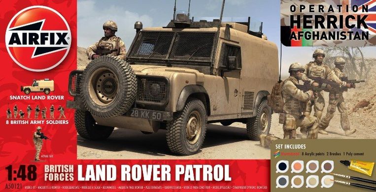 1/48 British Forces Land Rover Patrol, Operation Herrick, Afghanistan (Airfix 50121) + клей + краска + кисточка
