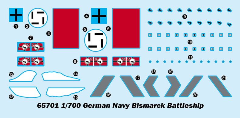 1/700 Лінкор Bismarck зразка 1941 року з доповненнями: дерев'яна палуба, металеві стволи гармат, фототравління (I Love Kit 65701), збірна модель