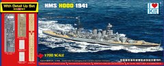 1/700 Линкор HMS Hood образца 1941 года с дополнениями: деревянная палуба, металлические стволы пушек, фототравление (I Love Kit 65703), сборная модель