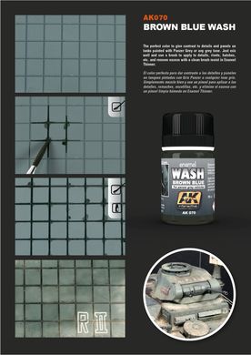 Смывка для Panzer Grey сине-коричневая, 35 мл (AK Interactive AK070 Brown-Blue Wash for Panzer Grey)