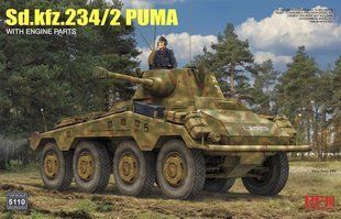 1/35 Sd.Kfz.234/2 Puma&nbsp;немецкий бронеавтомобиль, с деталями двигателя (Rye Field Model RM5110), сборная модель