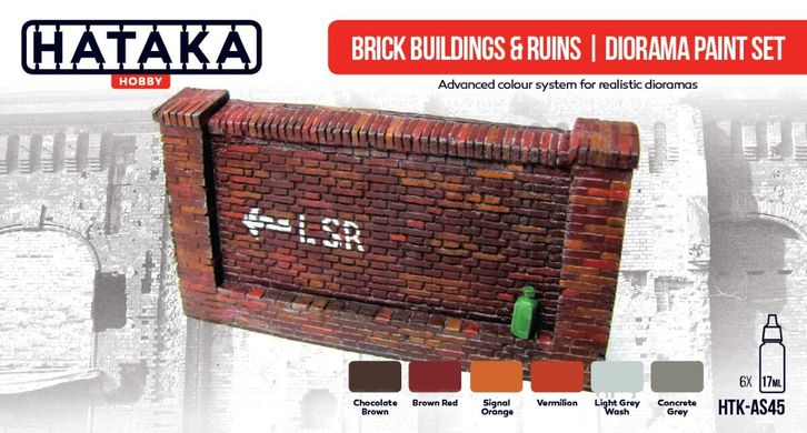 Набір фарб Brick buildings and ruins and diorama, 6 штук (Red Line акрил під аерограф) Hataka AS-45