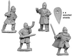 Темные века (Dark Ages) - Unarmoured Norman Infantry Command (4 figs) - Crusader Miniatures NS-CM-DAN009