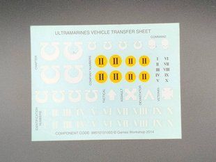 Ultramarines Vehicle Transfer Sheet, декали для миниатюр Warhammer 40000 (Games Workshop)