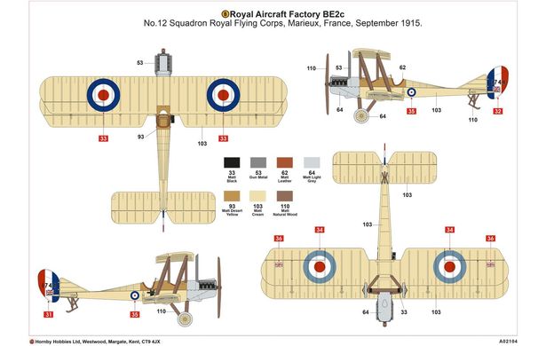 1/72 Royal Aircraft Factory BE2c Scout британский истребитель (Airfix 02104) сборная модель