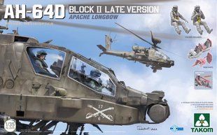 1/35 Гелікоптер AH-64D Apache Block II Late Version із 3D-друкованими деталями та фігурами пілотів (Takom 2608), збірна модель