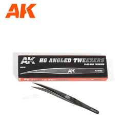 Точный угловой пинцет с плоским концом, длина 140 мм (AK Interactive AK9162 HG Angled Flat-End Tweezer)