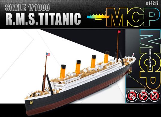 1/1000 Лайнер RMS Titanic, цветной пластик, сборка без клея (Academy 14217), сборная модель