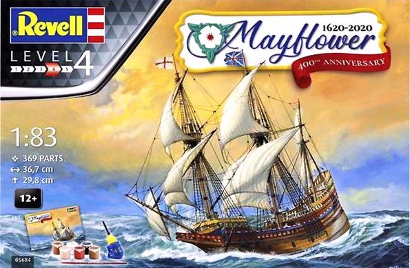 1/83 Галеон Mayflower, набір до 400-ліття корабля 1620-2020, з фарбами, клеєм та пензлями + плакат (Revell 05684), збірна модель