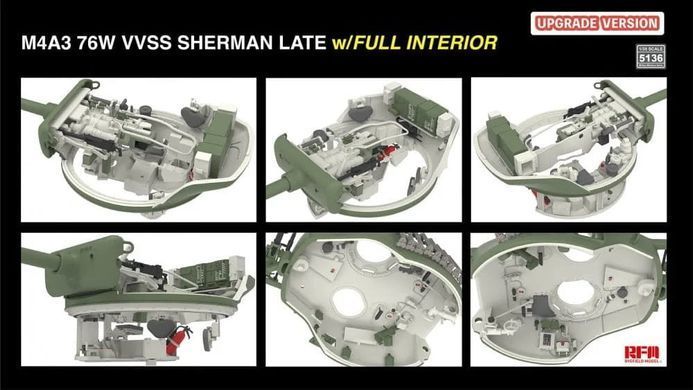 1/35 Танк M4A3 Sherman 76W с подвеской VVSS, модель с интерьером + 3D-печать, металлический ствол, фототравление (RFM RM5136), сборная модель