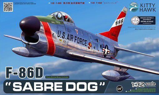 1/32 North American F-86D Sabre Dob американский реактивный перехватчик (Kitty Hawk 32007) сборная модель