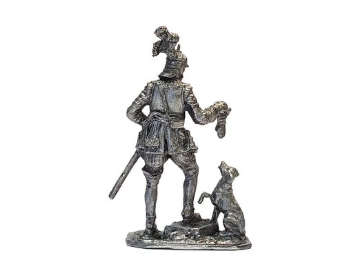 54мм Немецкий кавалерист с собакой, 16 век, коллекционная оловянная миниатюра