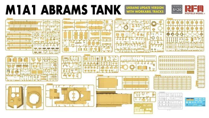 1/35 Танк M1A1 Abrams Вооруженных Сил Украины с украинскими доработками, в комплекте рабочие траки (Rye Field Model RM5120), сборная модель