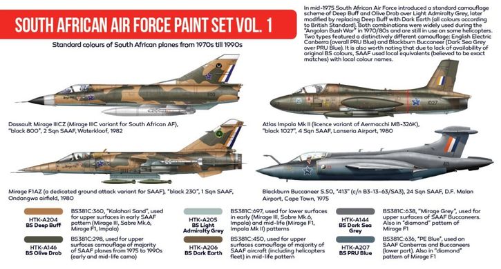 Набор красок South African AF 1970-90, 6 штук (Red Line) Hataka AS-50