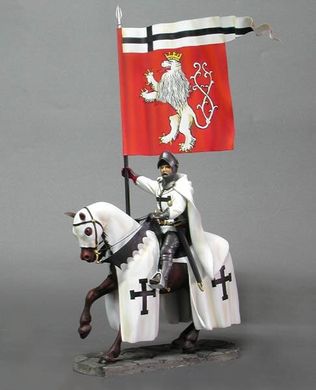 54 мм Тевтонский знаменосец на коне, 1410 год (M-Model 32084), сборная смоляная коллекционная миниатюра
