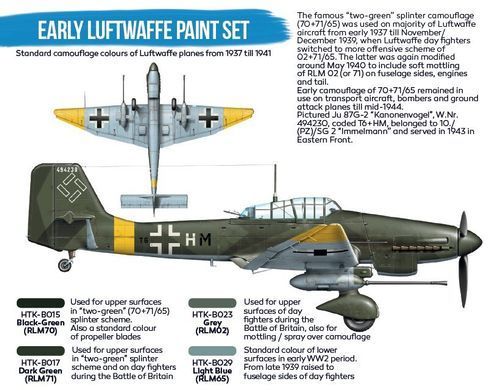 Набор красок "Авиация Люфтваффе раннего периода 1937-41 годов", 4 краски (Hataka BS-02 Blue Line) акрил под кисть