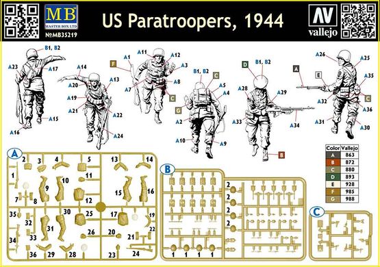 1/35 Американські десантники, 1944 рік, 3 фігури (Master Box 35219), збірні пластикові