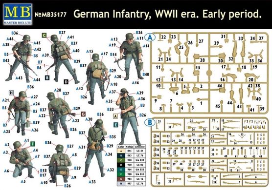 1/35 Германская пехота раннего периода Второй мировой войны (Master Box 35177) ПЯТЬ фигур + вооружение и амуниция