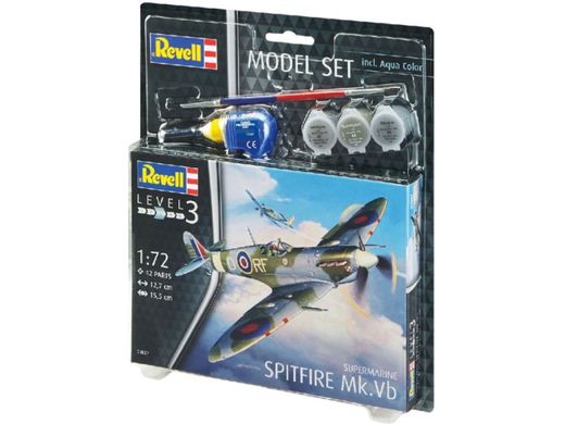 1/72 Истребитель Spitfire Mk.Vb, стартовый набор с красками и клеем (Revell 63897), сборная модель