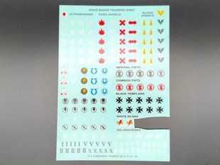 Space Marine Transfer Sheet, декаль (порезанная) для миниатюр Warhammer 40000 (Games Workshop)