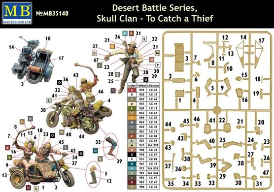 50 мм Master Box 35140 Desert Battle Series, Skull Clan - to Catch a Thief 1/35 (3 фигуры + мотоцикл)