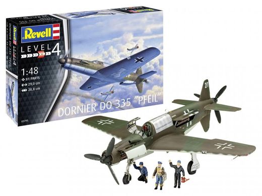 1/48 Dornier Do-335 Pfeil німецький винищувач із фігурами техніків та пілота (Revell 03795), збірна модель