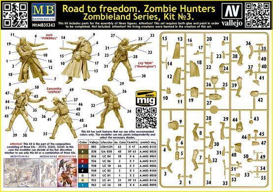 1/35 Охотники на зомби, серия Zombieland kit №3: Road to Freedom, 3 фигуры (Master Box 35243), сборные пластиковые