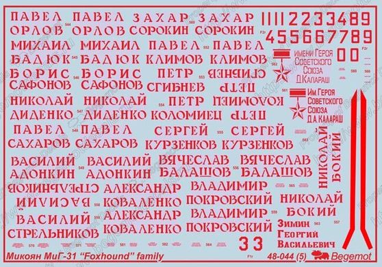 1/48 Декаль для самолетов МиГ-31 (Begemot Decals 48-044) 54 варианта