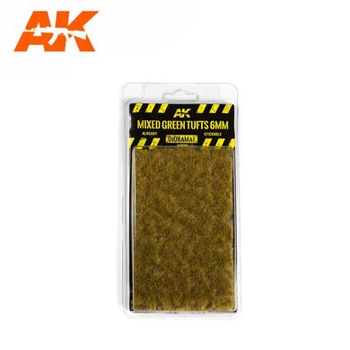 Кущики трави зелено-жовті, висота 6 мм, аркуш 140х90 мм (AK Interactive AK8119 Mixed green tufts)