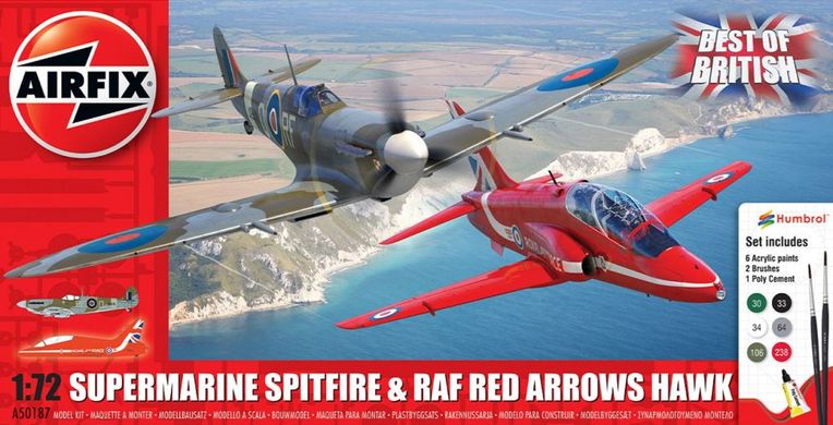 1/72 Самолеты Spitfire Mk.Vc и Hawk T.Mk.1 The Red Arrows, серия Best of British с красками и клеем (Airfix A50187), сборные модели