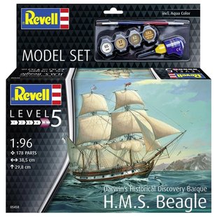 1/96 HMS Beagle дослідницький барк Чарльза Дарвіна, серія Model Set з фарбами та клеєм (Revell 65458), збірна модель