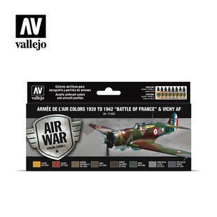 Набір фарб під аерограф "Авіація Франції: Armee de l&rsquo;Air colors 1939 to 1942 &ldquo;Battle of France&rdquo; and Vichy AF", 8 фарб по 18 мл, акрилові (Vallejo Model Air 71626 Paint Set)