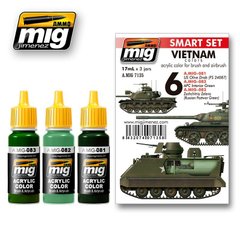 Набір фарб "Війна у В'єтнамі: бронетехніка", 3 фарби по 17 мл, акрил (Ammo by Mig A.MIG-7135 Vietnam colors)